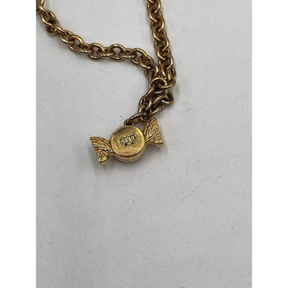 Juicy Couture Y2K Dark Red Stone Gold Tone Candy Charm Heart Link Bracelet - Picture 5 of 7